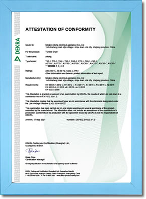 CE certificate for Vented Tumble Dryer